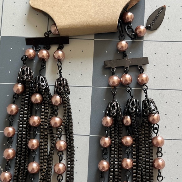 NWT Vintage Coldwater Creek Necklace Tan Pearl Beads and Dark Brown Chain - Picture 4 of 7